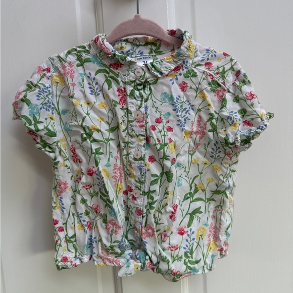 NWOT Carter’s 3T Girls White Colorful Floral Collared Button Short Sleeve Blouse - Picture 1 of 4